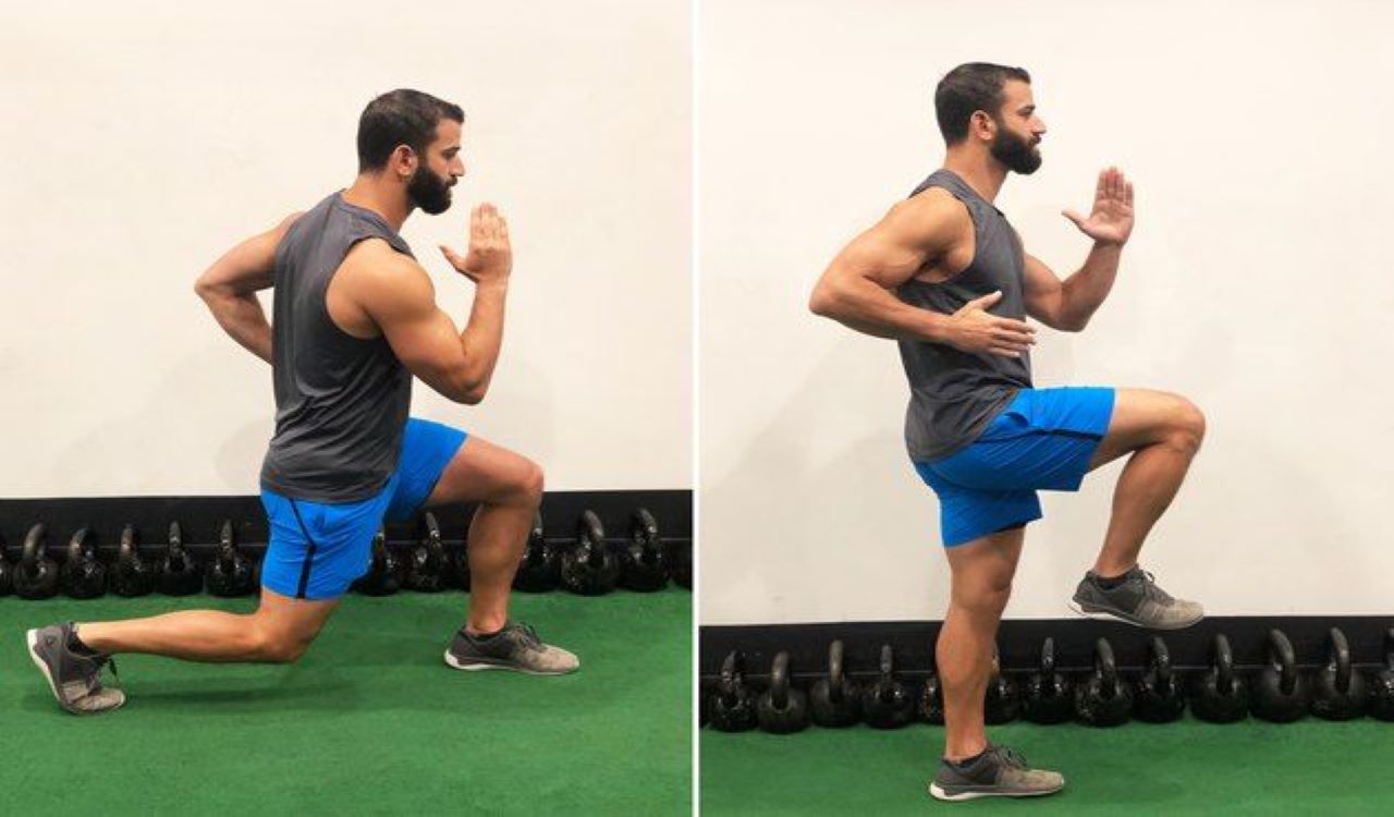 Man performing a reverse lunge as part of an easy workout